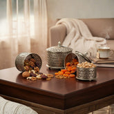 Handcrafted Iron Decorative Boxes – Set of 3 | Antique Nickel Finish | Hand-Cut, Hand-Punched & Engraved
