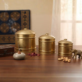 Handcrafted Iron Storage Boxes – Set of 3 | Antique Brass Finish | Hand-Punched