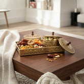 Handcrafted Iron Storage Boxes with Tray – Antique Brass Finish | Hand-Punched Design