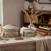 Handcrafted Iron Oval Storage Boxes – Set of 2 | Antique Nickle Finish | Hand-Punched