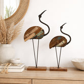 Reclaimed Wood & Iron Crane Sculptures, Set of 2
