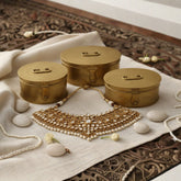 Handcrafted Iron Storage Boxes – Set of 3 | Antique Brass Finish | Hand-Punched