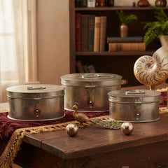 Handcrafted Iron Storage Boxes – Set of 3 | Antique nickle Finish | Hand-Punched
