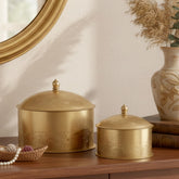 Handcrafted Iron Storage Boxes – Set of 2 | Antique Brass Finish | Hand-Punched Design