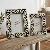 Handmade Bone Inlay Photo Frame Set – Black & Ivory Floral Geometric Picture Frames (Set of 2)