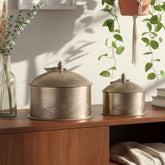 Handcrafted Iron Storage Boxes – Set of 2 | Antique Nickel Finish | Hand-Punched Design