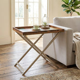 Reclaimed Wood Rectangular Tray Table with Folding Iron Stand