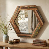 Reclaimed Wood Hexagonal Wall Mirror