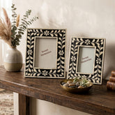 Handmade Bone Inlay Photo Frame Set – Floral Vine Black & Ivory Picture Frames (Set of 2)