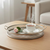 Handcrafted Iron Serving Trays – Set of 2 | Nickel Finish | Hand-Cut Perforated Design