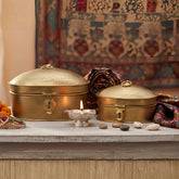 Handcrafted Iron Oval Storage Boxes – Set of 2 | Antique Brass Finish | Hand-Punched