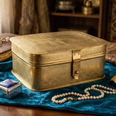 Handcrafted Iron Storage Box | Antique Brass Finish | Hand-Punched