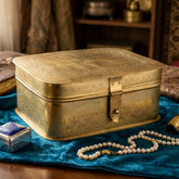 Handcrafted Iron Storage Box with Partition | Antique Brass Finish | Hand-Punched