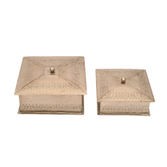 Handcrafted Iron Storage Boxes – Set of 2 | Antique Nickel Finish | Hand-Punched
