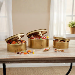 Handcrafted Iron Storage Boxes – Set of 3 | Antique Brass Finish | Hand-Punched