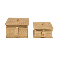 Handcrafted Iron Storage Boxes – Set of 2 | Antique Brass Finish | Hand-Hammered Design