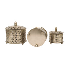Handcrafted Iron Decorative Boxes – Set of 3 | Antique Nickel Finish | Hand-Cut, Hand-Punched & Engraved