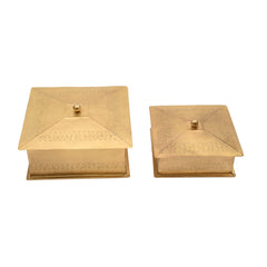 Handcrafted Iron Storage Boxes – Set of 2 | Antique Brass Finish | Hand-Punched