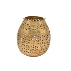 Handcrafted Iron Lanterns – Set of 3 | Antique Brass Finish | Hand-Cut, Hand-Punched & Engraved