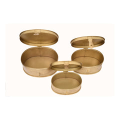 Handcrafted Iron Storage Boxes – Set of 3 | Antique Brass Finish | Hand-Punched