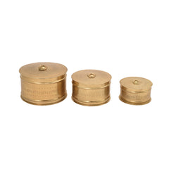 Handcrafted Iron Storage Boxes – Set of 3 | Antique Brass Finish | Hand-Punched Design with Ring Lid