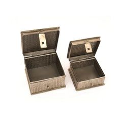 Handcrafted Iron Storage Boxes – Set of 2 | Antique Nickel Finish | Hand-Hammered Design