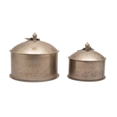 Handcrafted Iron Storage Boxes – Set of 2 | Antique Nickel Finish | Hand-Punched Design