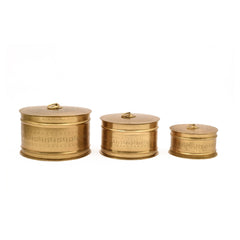 Handcrafted Iron Storage Boxes – Set of 3 | Antique Brass Finish | Hand-Punched Design with Ring Lid