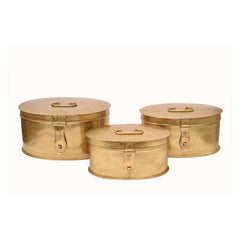 Handcrafted Iron Storage Boxes – Set of 3 | Antique Brass Finish | Hand-Punched
