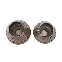 Handcrafted Iron Lanterns – Set of 2 | Antique Nickel Finish | Hand-Cut, Hand-Punched & Engraved