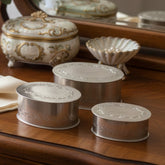 Handcrafted Oval Iron Storage Boxes – Set of 3 | Nickel Finish | Hand-Punched Design