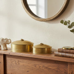 Handcrafted Iron Storage Boxes – Set of 2 | Antique Brass Finish | Hand-Punched