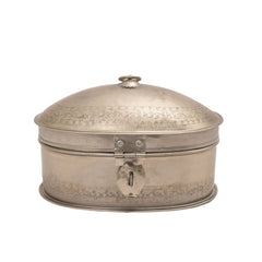 Handcrafted Iron Oval Storage Boxes – Set of 2 | Antique Nickle Finish | Hand-Punched
