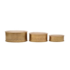 Handcrafted Iron Storage Boxes – Set of 3 | Antique Brass Finish | Hand-Punched
