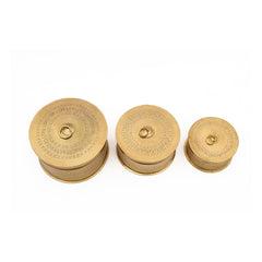 Handcrafted Iron Storage Boxes – Set of 3 | Antique Brass Finish | Hand-Punched Design with Ring Lid