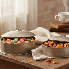Handcrafted Iron Storage Boxes – Set of 2 | Antique Nickle Finish | Hand-Punched
