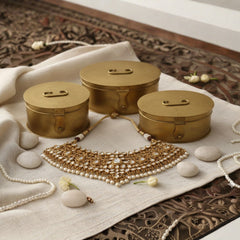 Handcrafted Iron Storage Boxes – Set of 3 | Antique Brass Finish | Hand-Punched