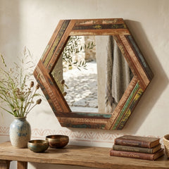 Reclaimed Wood Hexagonal Wall Mirror
