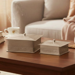 Handcrafted Iron Storage Boxes – Set of 2 | Antique Nickel Finish | Hand-Punched
