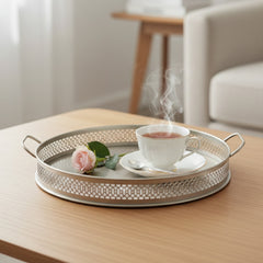 Handcrafted Iron Serving Trays – Set of 2 | Nickel Finish | Hand-Cut Perforated Design