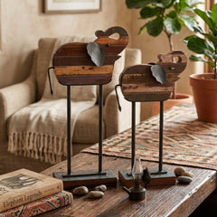 Reclaimed Wood & Iron Elephant Sculptures, Set of 2