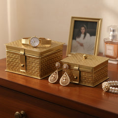 Handcrafted Iron Storage Boxes – Set of 2 | Antique Brass Finish | Hand-Hammered Design