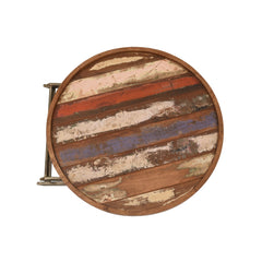 Reclaimed Wood Round Tray Table with Folding Iron Stand