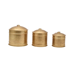 Handcrafted Iron Storage Boxes – Set of 3 | Antique Brass Finish | Hand-Punched