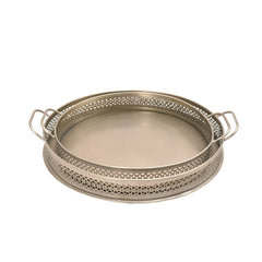 Handcrafted Iron Serving Trays – Set of 2 | Nickel Finish | Hand-Cut Perforated Design