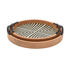 Handmade Bone Inlay Tray Set – Geometric Black & Ivory Round Trays (Set of 2)