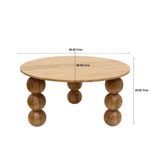 Round Travertine Top Coffee Table with Sculptural Wooden Sphere Legs – Modern Handmade Statement Table