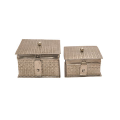 Handcrafted Iron Storage Boxes – Set of 2 | Antique Nickel Finish | Hand-Hammered Design