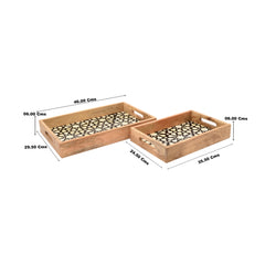 Handmade Bone Inlay Rectangular Tray Set – Moroccan Geometric Pattern Wooden Serving Trays (Set of 2)