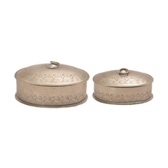 Handcrafted Iron Storage Boxes – Set of 2 | Antique Nickle Finish | Hand-Punched